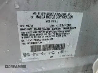2005 Mazda 6 Sport with VIN 1YVHP80C255M56318, listed as a Copart auction lot 45031055 with 135,146 mi miles and Salvage Title. Bid and sale history available at DreamBid. Image 12.