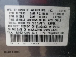 2017 Acura ILX w/Premium Pkg with VIN 19UDE2F73HA015330, listed as a Copart auction lot 61098003 with 55,339 mi miles. Bid and sale history available at carsss.com. Image 12.