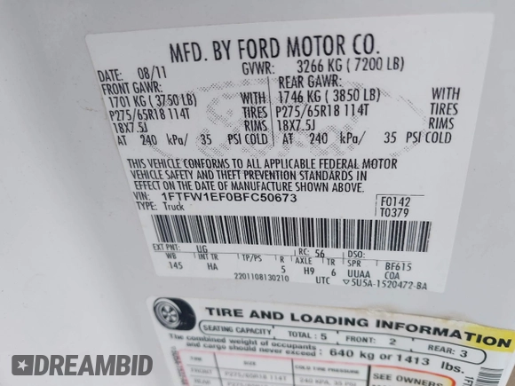 2011 Ford F-150 XL with VIN 1FTFW1EF0BFC50673, listed as a IAAI auction lot 37963340 with 327,861 mi miles. Bid and sale history available at carsss.com. Image 9.