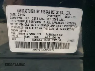2007 Infiniti G35 Journey with VIN JNKBV61E77M721070, listed as a Copart auction lot 73104124 with 227,742 mi miles and Salvage Title. Bid and sale history available at DreamBid. Image 12.
