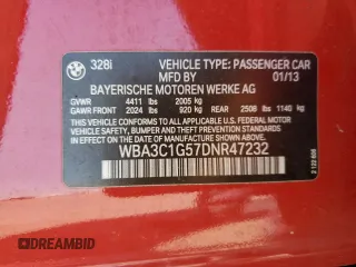 2013 BMW 3 Series 328i with VIN WBA3C1G57DNR47232, listed as a Copart auction lot 52994145 with 103,929 mi miles and Salvage Title. Bid and sale history available at carsss.com. Image 13.