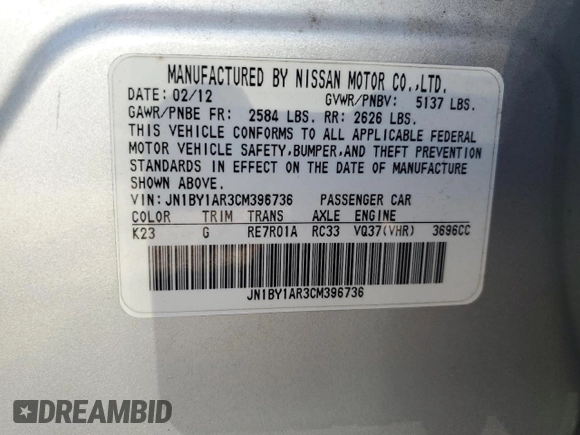 2012 Infiniti M with VIN JN1BY1AR3CM396736, listed as a Copart auction lot 60835404 with 197,714 mi miles and Clean Title. Bid and sale history available at carsss.com. Image 12.