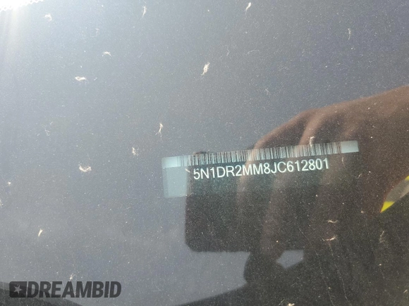 2018 Nissan Pathfinder Platinum with VIN 5N1DR2MM8JC612801, listed as a Copart auction lot 60176455 with 77,614 mi miles and Salvage title. Bid and sale history available at DreamBid. Image 12.