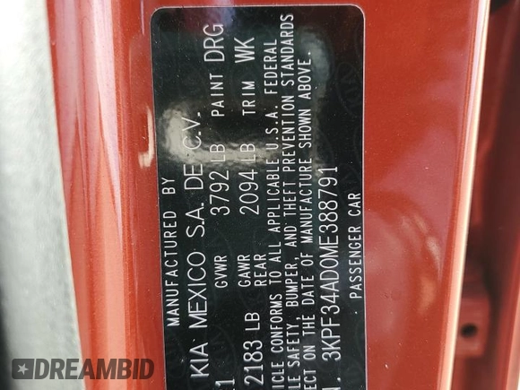 2021 Kia Forte GT-Line z VIN 3KPF34AD0ME388791, wystawiony jako Copart lot #46462945 z przebiegiem 56 346 mil mil oraz Szkoda całkowita • Salvage title. Historia ofert i sprzedaży dostępna na DreamBid. Obrazek 15.