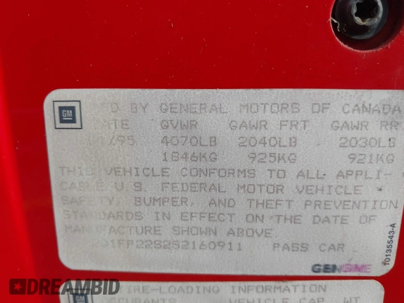 1995 Chevrolet Camaro z VIN 2G1FP22S2S2160911, wystawiony jako IAAI lot #42413545 z przebiegiem 32 767 mil mil oraz . Historia ofert i sprzedaży dostępna na DreamBid. Obrazek 9.
