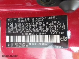 2007 Toyota Camry CE with VIN 4T1BE46K77U109046, listed as a IAAI auction lot 41870289 with 129,027 mi miles. Bid and sale history available at carsss.com. Image 9.