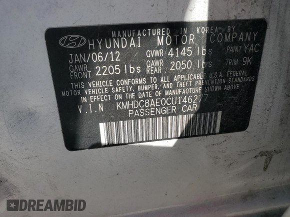 2012 Hyundai Elantra Touring SE with VIN KMHDC8AE0CU146277, listed as a Copart auction lot 53479875 with 134,471 mi miles and Salvage Title. Bid and sale history available at carsss.com. Image 12.