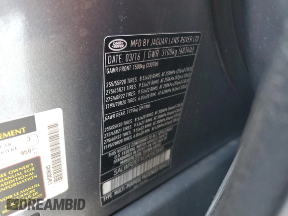 2016 Land Rover Range Rover Sport Dynamic with VIN SALWR2EFXGA583845, listed as a Copart auction lot 53353895 with 118,373 mi miles and Salvage Title. Bid and sale history available at DreamBid. Image 15.