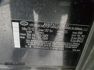 2022 Hyundai Santa Fe Limited with VIN 5NMS4DAL5NH471243, listed as a Copart auction lot 52089065 with 14,329 mi miles and Salvage Title. Bid and sale history available at carsss.com. Image 14.