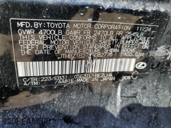 2025 Lexus IS with VIN JTHBZ1B27S5082770, listed as a Copart auction lot 49768665 with 274 mi miles and Non Repairable. Bid and sale history available at carsss.com. Image 12.