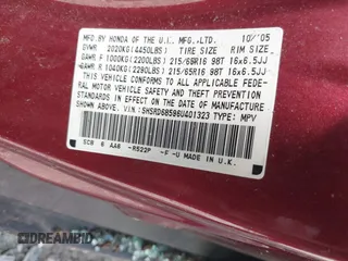 2006 Honda CR-V LX with VIN SHSRD68596U401323, listed as a IAAI auction lot 42011015 with Not Provided miles and . Bid and sale history available at DreamBid. Image 9.