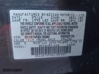 2013 Nissan Sentra SR with VIN 3N1AB7AP3DL782583, listed as a IAAI auction lot 41878238 with 188,617 mi miles. Bid and sale history available at carsss.com. Image 9.