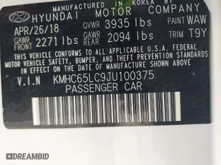 2018 Hyundai Ioniq Hybrid Blue with VIN KMHC65LC9JU100375, listed as a IAAI auction lot 41459280 with 85,209 mi miles. Bid and sale history available at carsss.com. Image 9.