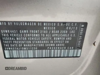 2013 Volkswagen Jetta Hybrid SE с VIN 3VW637AJ1DM311230, выставлен на аукционе Copart как лот 61694665 с пробегом 189 215 миль миль и Чистый • Clean title. История ставок и продаж доступна на DreamBid. Изображение 13.