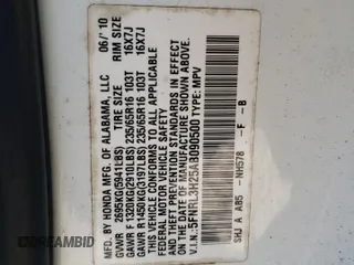 2010 Honda Odyssey LX с VIN 5FNRL3H25AB090500, выставлен на аукционе Copart как лот 48148265 с пробегом 57 537 миль миль и Списание • Salvage title. История ставок и продаж доступна на DreamBid. Изображение 13.