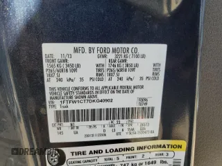 2013 Ford F-150 XL with VIN 1FTFW1CT7DKG40902, listed as a Copart auction lot 53817995 with 134,023 mi miles and Salvage Title. Bid and sale history available at carsss.com. Image 12.
