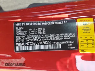 2012 BMW 1 Series 135i with VIN WBAUN7C58CVM26395, listed as a Copart auction lot 58126735 with 72,226 mi miles and Salvage title. Bid and sale history available at DreamBid. Image 13.