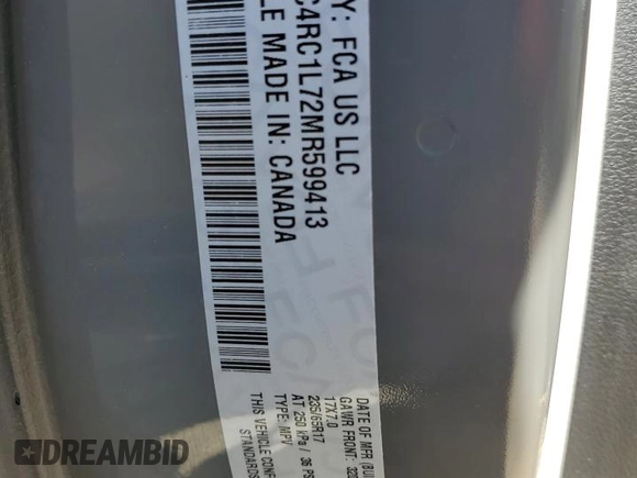 2021 Chrysler Pacifica Hybrid Touring L with VIN 2C4RC1L72MR599413, listed as a Copart auction lot 56419875 with 108,986 mi miles and Salvage title. Bid and sale history available at DreamBid. Image 13.