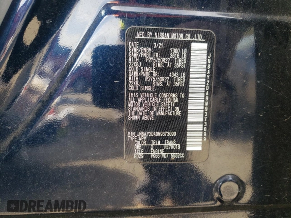 2021 Nissan Armada Platinum with VIN JN8AY2DA9M9373099, listed as a Copart auction lot 44125935 with 79,266 mi miles and Salvage Title. Bid and sale history available at carsss.com. Image 13.