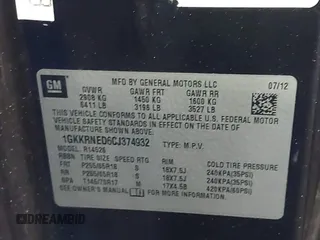 2012 GMC Acadia SL z VIN 1GKKRNED6CJ374932, wystawiony jako IAAI lot #42441733 z przebiegiem 144 963 mil mil oraz . Historia ofert i sprzedaży dostępna na DreamBid. Obrazek 9.