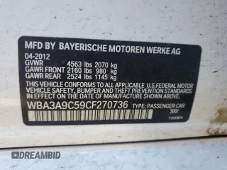 2012 BMW 3 Series 335i with VIN WBA3A9C59CF270736, listed as a Copart auction lot 87223824 with 124,700 mi miles and Salvage title. Bid and sale history available at DreamBid. Image 12.