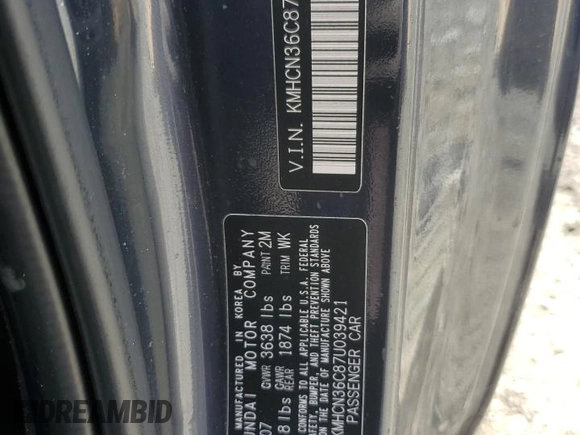 2007 Hyundai Accent SE with VIN KMHCN36C87U039421, listed as a Copart auction lot 49976915 with 182,626 mi miles and Salvage Title. Bid and sale history available at carsss.com. Image 12.
