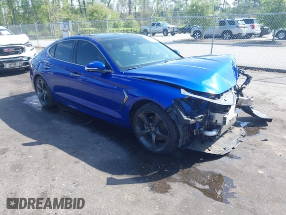2019 Genesis G70 2.0T Advanced with VIN KMTG44LA7KU034142, listed as a IAAI auction lot 41935432 with 47,908 mi miles. Bid and sale history available at carsss.com. Image 1.