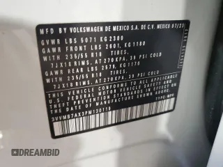 2023 Volkswagen Tiguan SE z VIN 3VVMB7AX3PM130119, wystawiony jako Copart lot #45486645 z przebiegiem 9 287 mil mil oraz Szkoda całkowita • Salvage title. Historia ofert i sprzedaży dostępna na DreamBid. Obrazek 14.