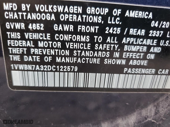 2013 Volkswagen Passat TDI SE with VIN 1VWBN7A32DC122579, listed as a Copart auction lot 85210174 with 164,495 mi miles and Salvage Title. Bid and sale history available at carsss.com. Image 12.