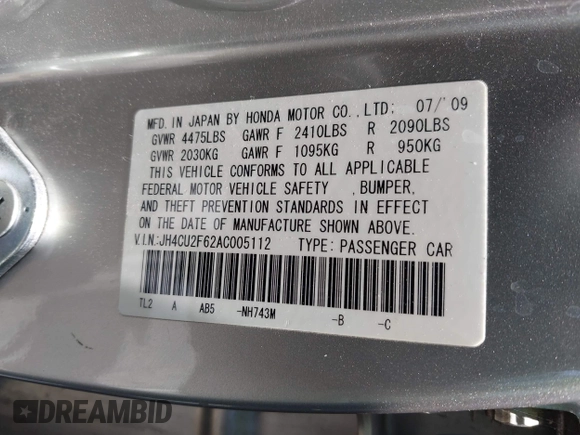 2010 Acura TSX z VIN JH4CU2F62AC005112, wystawiony jako IAAI lot #42463001 z przebiegiem 222 755 mil mil oraz . Historia ofert i sprzedaży dostępna na DreamBid. Obrazek 9.