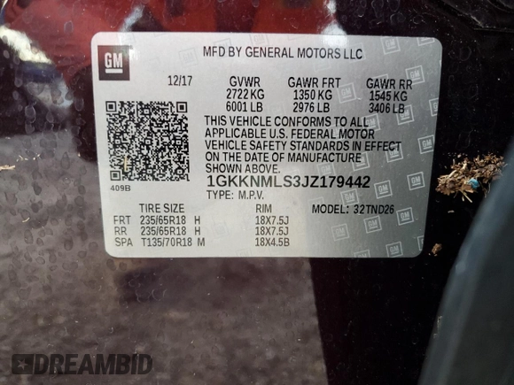 2018 GMC Acadia SLT with VIN 1GKKNMLS3JZ179442, listed as a Copart auction lot 77503724 with Not Provided miles and Non Repairable. Bid and sale history available at DreamBid. Image 14.