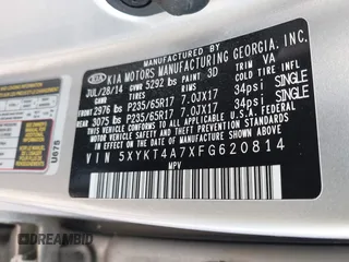 2015 Kia Sorento LX with VIN 5XYKT4A7XFG620814, listed as a IAAI auction lot 41454361 with 155,422 mi miles. Bid and sale history available at carsss.com. Image 9.