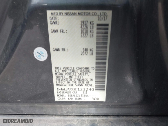 2018 Nissan Altima 2.5 SR with VIN 1N4AL3APXJC123240, listed as a IAAI auction lot 41808689 with 111,920 mi miles. Bid and sale history available at carsss.com. Image 9.