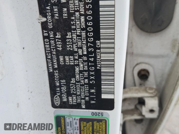 2016 Kia Optima LX z VIN 5XXGT4L37GG060658, wystawiony jako Copart lot #45288575 z przebiegiem Nie podano mil oraz Nie do naprawy • Non repairable. Historia ofert i sprzedaży dostępna na DreamBid. Obrazek 13.