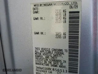 2009 Nissan Maxima 3.5 S with VIN 1N4AA51E89C856513, listed as a Copart auction lot 42772645 with 113,658 mi miles and Salvage Title. Bid and sale history available at carsss.com. Image 12.