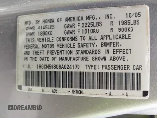 2006 Honda Accord EX-L с VIN 1HGCM56806A024170, выставлен на аукционе IAAI как лот 42482626 с пробегом 157 717 миль миль и . История ставок и продаж доступна на DreamBid. Изображение 9.