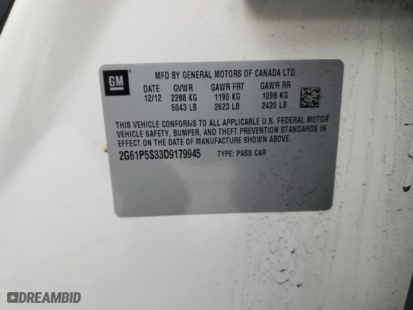2013 Cadillac XTS Luxury with VIN 2G61P5S33D9179945, listed as a Copart auction lot 47305425 with 87,293 mi miles and Salvage Title. Bid and sale history available at carsss.com. Image 12.
