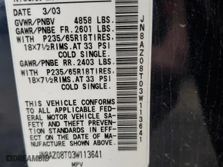 2003 Nissan Murano SL with VIN JN8AZ08T03W113641, listed as a Copart auction lot 71799404 with 98,383 mi miles and Salvage Title. Bid and sale history available at carsss.com. Image 13.