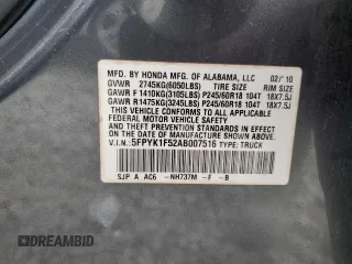 2010 Honda Ridgeline RTL with VIN 5FPYK1F52AB007516, listed as a Copart auction lot 72881774 with 0 mi miles and Salvage Title. Bid and sale history available at carsss.com. Image 12.