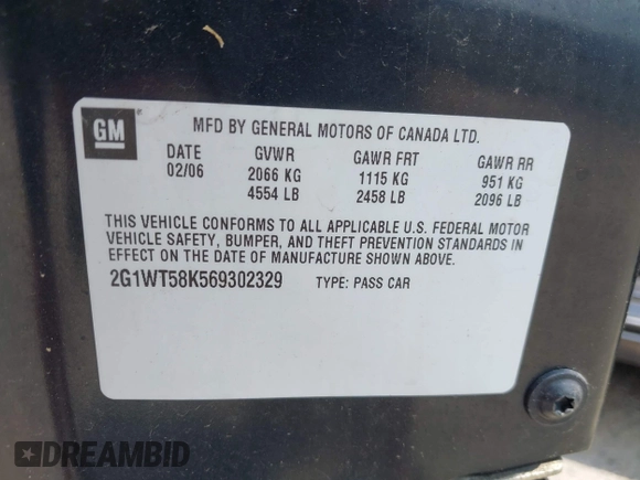 2006 Chevrolet Impala LT 3.5L with VIN 2G1WT58K569302329, listed as a IAAI auction lot 42175270 with 163,399 mi miles and . Bid and sale history available at DreamBid. Image 9.