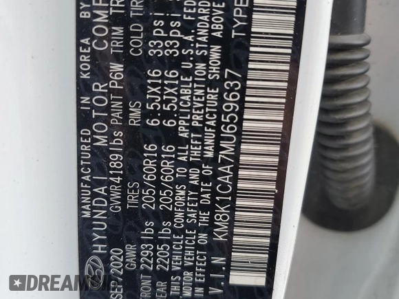 2021 Hyundai Kona SE z VIN KM8K1CAA7MU659637, wystawiony jako Copart lot #54394795 z przebiegiem 90 366 mil mil oraz Szkody całkowita. Historia ofert i sprzedaży dostępna na DreamBid. Obrazek 12.