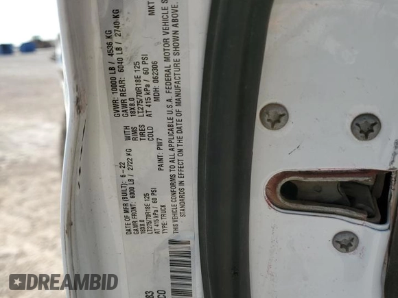 2022 Ram 2500 Tradesman with VIN 3C6UR5HL0NG318083, listed as a Copart auction lot 65459684 with Not provided miles and Salvage title. Bid and sale history available at DreamBid. Image 12.