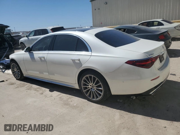 2022 Mercedes-Benz S 500 with VIN W1K6G6DB6NA157723, listed as a Copart auction lot 48541805 with 27,198 mi miles and Salvage Title. Bid and sale history available at DreamBid. Image 2.