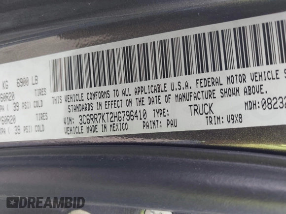 2017 Ram 1500 Express z VIN 3C6RR7KT2HG796410, wystawiony jako IAAI lot #41771608 z przebiegiem 140 662 mil mil oraz . Historia ofert i sprzedaży dostępna na DreamBid. Obrazek 9.