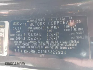 2017 Kia Sedona LX with VIN KNDMB5C19H6329933, listed as a IAAI auction lot 41796158 with 101,399 mi miles. Bid and sale history available at carsss.com. Image 9.