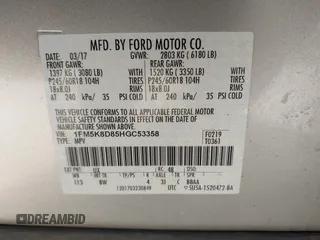2017 Ford Explorer XLT with VIN 1FM5K8D85HGC53358, listed as a IAAI auction lot 42042665 with 97,807 mi miles and . Bid and sale history available at carsss.com. Image 9.