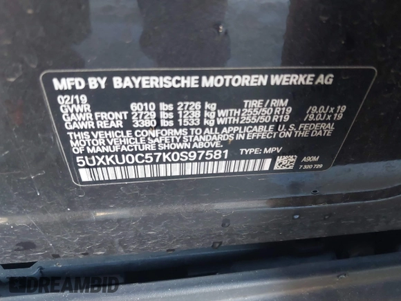 2019 BMW X6 sDrive35i z VIN 5UXKU0C57K0S97581, wystawiony jako IAAI lot #41322568 z przebiegiem 76 635 mil mil oraz . Historia ofert i sprzedaży dostępna na DreamBid. Obrazek 9.