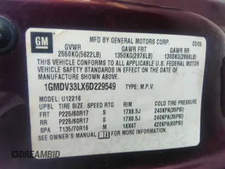 2006 Pontiac Montana SV6 with VIN 1GMDV33LX6D229549, listed as a IAAI auction lot 34789099 with 236,978 mi miles. Bid and sale history available at carsss.com. Image 9.