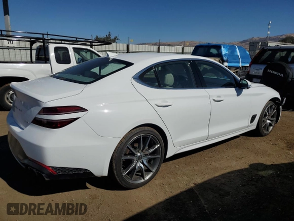 2023 Genesis G70 2.0T with VIN KMTG34TA0PU116515, listed as a Copart auction lot 70511154 with 11,942 mi miles and Salvage Title. Bid and sale history available at carsss.com. Image 3.