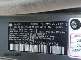 2005 BMW 7 Series 745i z VIN WBAGL63565DP76324, wystawiony jako Copart lot #45037385 z przebiegiem 52 771 mil mil oraz Szkoda całkowita • Salvage title. Historia ofert i sprzedaży dostępna na DreamBid. Obrazek 12.